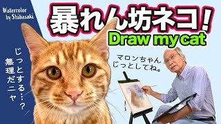 Eng sub Ill draw my cat Marron with watercolors [upl. by Amaryllis]