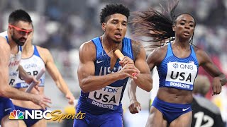 Team USA sets world record in mixed 4x400 relay advances to finals  NBC Sports [upl. by Merola]