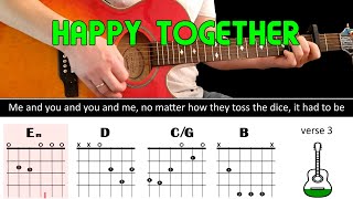 Easy play along series  HAPPY TOGETHER  Acoustic guitar lesson chords amp lyrics  The Turtles [upl. by Sally]