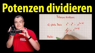 Potenzen dividieren  ganz einfach erklärt  Lehrerschmidt [upl. by Yuht]