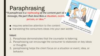 Counseling Techniques Paraphrase Selfdisclosure Summarization amp Confronting [upl. by Cigam494]