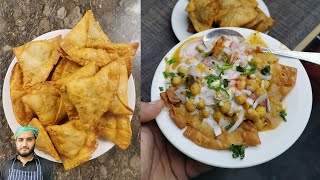 Aloo Samosa Chaat Recipe  Samosay Chanay Gravy Red Meethi Chutney [upl. by Jarrad]