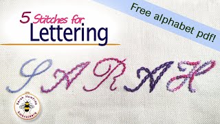 FIVE stitches for embroidered lettering tutorial [upl. by Talbert]