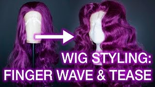 Curling and Teasing Synthetic Wigs Centre Part Wig Styling Tutorial [upl. by Yacov]