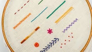 TOP 12 STITCHES IN HAND EMBROIDERY  Tutorial for Beginners [upl. by Hidie]