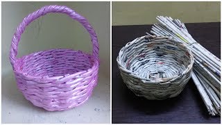 how to make newspaper basket newspaper weaving [upl. by Silver]