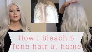 DIY HOW I BLEACH amp TONE MY HAIR AT HOME  PLATINUM BLONDE [upl. by Gibb]