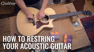 How to correctly restring your acoustic  Guitarcom DIY [upl. by Naasar]